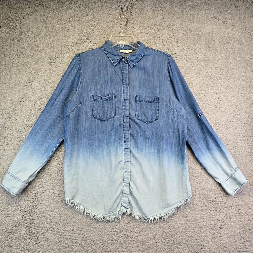 Beach Lunch Lounge Denim Shirt Women's M‎ Blue Chambray Ombre Coastal Cowgirl
